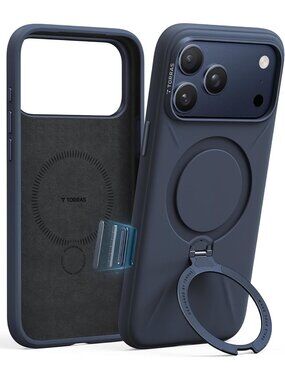 TORRAS Ostand Q3 360 Spin Case – iPhone 17 Pro Max (6.9"), Deep Blue Silicone